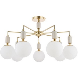 Изображение товара Потолочная люстра с белым плафоном на штанге Lumion Vivien 6580/7C французское золото, серый/белый металл, керамика/стекло E14 7*40W 220V