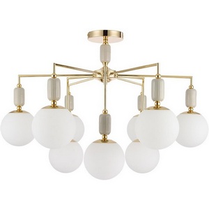 Изображение товара Потолочная люстра с белым плафоном на штанге Lumion Vivien 6580/9C французское золото, серый/белый металл, керамика/стекло E14 9*40W 220V