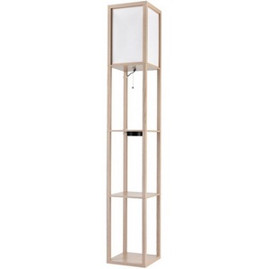 Изображение товара Торшер с полкой с беспроводной зарядкой Lumion Practic 8091/1F дерево/белый, дерево/текстиль Е27 1*60W 220V