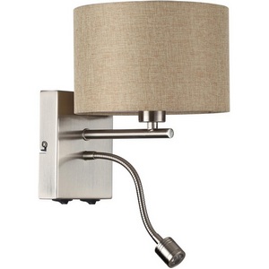 Изображение товара Бра двухрожковое на гибкой ножке для чтения Lumion Nikki 8250/2W никель/бежевый, металл/текстиль Е14 40W+ LED 3W 4000K 220V