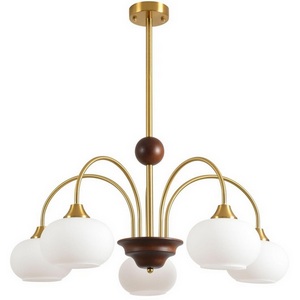 Изображение товара Потолочная люстра на штанге Lumion Larina 8323/5C латунь/белый, металл/стекло/дерево E27 5*60W 220V