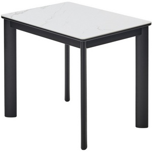 Изображение товара Стол раскладной ТЕТ-А-ТЕТ 120 Белый мрамор, керамика/Черный каркас М-City (прямоугольная столешница)