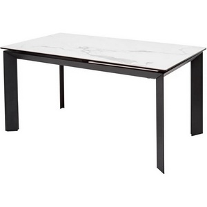 Изображение товара Стол телескоп выдвижной торец HIGH STATUARIO Белый мрамор глянцевый, керамика/черный каркас Cremona (прямоугольная столешница, 4 ножки)
