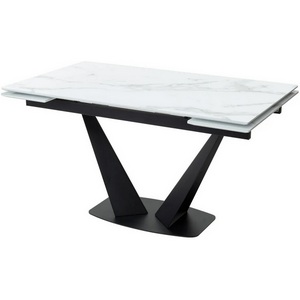 Изображение товара Стол с боковыми вставками на 8 персон БЕЛЫЙ МРАМОР, стекло/ЧЕРНЫЙ, Ниагара (прямоугольная столешница)