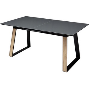 Изображение товара Стол микролифт с цельной вставкой на 8 персон ГРАФИТ, стекло/ДУБ ГАЛИФАКС-ЧЕРНЫЙ Франк (прямоугольная столешница, I I-образная опора)