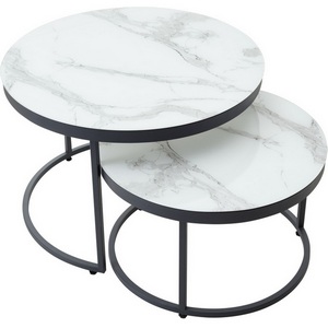 Изображение товара Журнальный столик (комплект) Белый мрамор, стекло/каркас графит Эрвин (круглая столешница, О-образная опора)