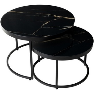 Изображение товара Журнальный стол (комплект) Обсидиан, стекло/черный каркас Эрвин (круглая столешница, О-образная опора)
