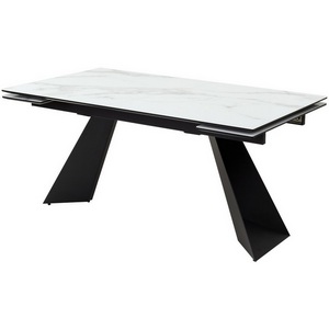 Изображение товара Стол с боковыми вставками на 8 персон БЕЛЫЙ МРАМОР, черная шагрень, стекло/ЧЕРНЫЙ каркас Купер (прямоугольная столешница, 2 ножки)
