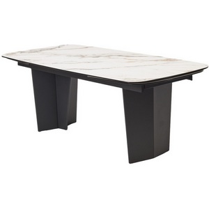 Изображение товара Стол раскладной с боковыми вставками на 12 персон MIKKEL 200 TL-188, испанская керамика/черный каркас, ®DISAUR (арт.) (прямоугольная столешница, I I-образная опора)
