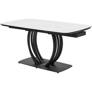 Изображение товара Стол с боковыми вставками на 8 персон MATERA 160 MARBLES KL-99 Белый мрамор матовый, итальянская керамика/черный каркас М-City (прямоугольная столешница)