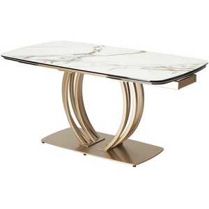 Изображение товара Стол с боковыми вставками на 8 персон MATERA 160 KL-188 Контрастный мрамор матовый, итальянская керамика/каркас цвета шампань М-City (прямоугольная столешница)