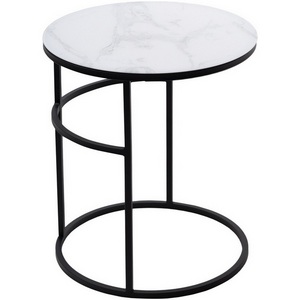 Изображение товара Журнальный столик Френсис Белый мрамор, стекло/черный M-city (круглая столешница, О-образная опора)