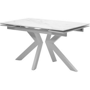Изображение товара Стол с боковыми вставками на 8 персон Кентукки 3 140 БЕЛЫЙ МРАМОР, стекло/БЕЛЫЙ, М-City (прямоугольная столешница, 4 ножки)