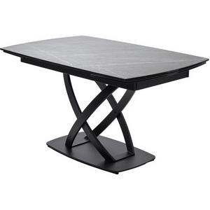 Изображение товара Стол с боковыми вставками на 8 персон FOGGIA 140 KL-136 Серый мрамор матовый, итальянская керамика/черный каркас М-City (прямоугольная столешница)