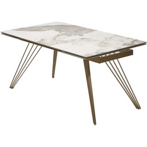 Изображение товара Стол с боковыми вставками ACERRA NEW 160 GLOSS LUXURY PANDORA SOLID CERAMIC/каркас цвета шампань М-City (прямоугольная столешница, I I-образная опора)