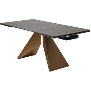 Изображение товара Стол с боковыми вставками на 10 персон ALES 180 BLACK GRAVE SOLID CERAMIC, керамика/бронзовый М-City (прямоугольная столешница, 2 ножки)