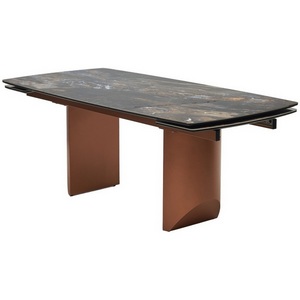 Изображение товара Стол с боковыми вставками на 10 персон ПУАНТО 200 TITANIUM LAWA NERO, керамика/МЕДЬ каркас (прямоугольная столешница, I I-образная опора)