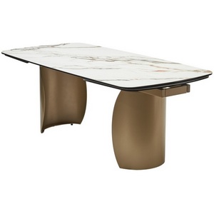 Изображение товара Стол BRONTE 200 раскладной KL-188 Контрастный мрамор матовый, итальянская керамика/Шампань (прямоугольная столешница, I I-образная опора)