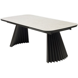 Изображение товара Стол с боковыми вставками на 12 персон ASTRID 200 TL-102 Бежевый мрамор, испанская керамика/Темно-серый каркас (прямоугольная столешница, I I-образная опора)