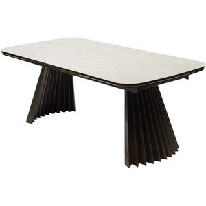 Изображение товара Стол с боковыми вставками на 12 персон ASTRID 200 TL-102 Бежевый мрамор, испанская керамика/Шоколадное золото каркас (прямоугольная столешница, I I-образная опора)