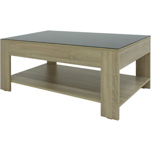 Изображение товара Стол журнальный с полкой BeautyStyle 26 сонома/стекло черное Mebelik 000271 (прямоугольная столешница, 4 ножки)