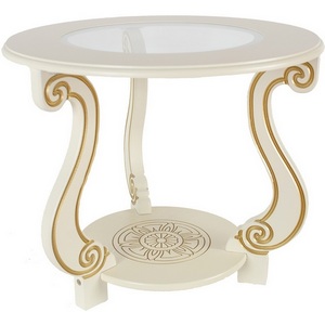 Изображение товара Стол журнальный с полкой Грация (С) слоновая кость/золото Mebelik (круглая столешница, 3 ножки)