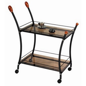 Изображение товара Стол с полкой на колесах сервировочный Поло чёрный/тонированное стекло Mebelik (прямоугольная столешница, 4 ножки)