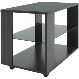 Изображение товара Стол на колесах журнальный с полкой BeautyStyle 5 венге/стекло черное Mebelik (прямоугольная столешница)