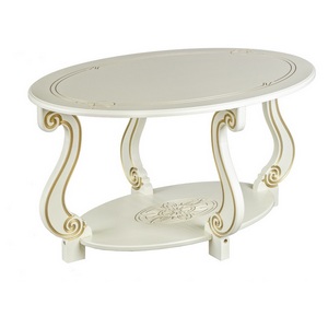 Изображение товара Стол журнальный с полкой Овация (М) слоновая кость/золото Mebelik (овальная столешница, 4 ножки)