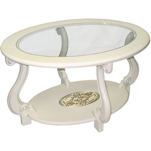 Изображение товара Стол журнальный с полкой Овация (С) слоновая кость/золото Mebelik (овальная столешница, 4 ножки)