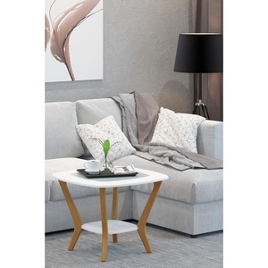 Изображение товара Стол журнальный с полкой Мельбурн со стеклом белый/дуб светлый Mebelik (круглая столешница, 4 ножки)