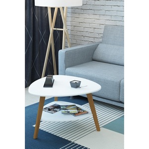 Изображение товара Стол журнальный с полкой Бруклин белый/дуб светлый Mebelik (треугольная столешница, 3 ножки)