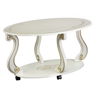 Изображение товара Стол журнальный с полкой Овация (М) на колесах слоновая кость/золото Mebelik (овальная столешница, 4 ножки)