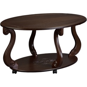 Изображение товара Стол журнальный с полкой Овация (М) на колесах темно-коричневый Mebelik (овальная столешница, 4 ножки)