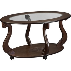 Изображение товара Стол журнальный с полкой Овация (С) на колесах темно-коричневый Mebelik 006755 (овальная столешница, 4 ножки)