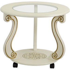 Изображение товара Стол журнальный с полкой Грация (С) на колесах слоновая кость/золото Mebelik (круглая столешница, 3 ножки)