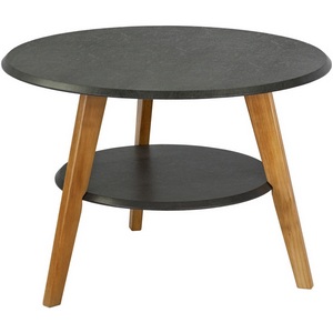 Изображение товара Стол журнальный с полкой BeautyStyle 17 серый бетон/бук Mebelik (круглая столешница, 3 ножки)