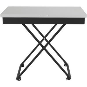 Изображение товара Стол на колесах подъемно-раскладной (раскрытая книга) универсальный трансформируемый АНДРЭ Loft ЛДСП белый/чёрный Mebelik (прямоугольная столешница, 2 ножки)
