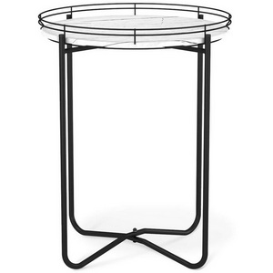 Изображение товара Столик журнальный SHT-CT20 белый мрамор/черный муар Mebelik (круглая столешница, X-образная опора)