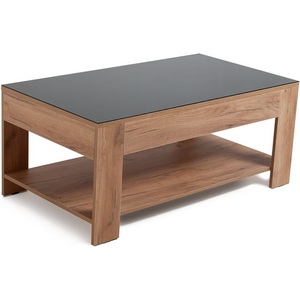 Изображение товара Стол журнальный с полкой BeautyStyle 26 дуб крафт золотой/стекло черное Mebelik 009384 (прямоугольная столешница, 4 ножки)