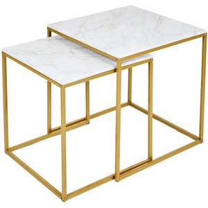 Изображение товара Стол журнальный МеталлАрт М002 белый мрамор/золото Mebelik 009486