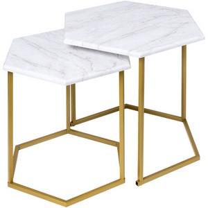 Изображение товара Стол журнальный МеталлАрт М003 белый мрамор/золото Mebelik 009503