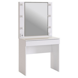 Изображение товара Туалетный столик с ящиком и полкой Гламур Трюмо, цвет белый/белый глянец Mebelson (арт.MDG-009.1743) (прямоугольная столешница, I I-образная опора)