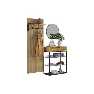 Изображение товара Прихожая "Мебельсон К1" (1350х334х1750) Mebelson (ЛДСП,Пластик,Металл,Зеркало,МДФ/Дуб крафт золотой,Черный) арт.ПК0001Мебельсон.3531