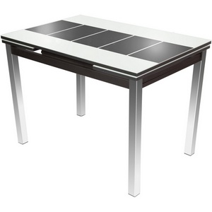 Изображение товара Стол с боковыми вставками Шанхай Каре, Черный муар/Стекло белое/Рисунок черный, 100324 Аврора (прямоугольная столешница, 4 ножки)