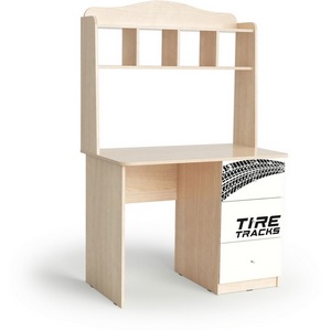 Изображение товара Стол письменный с ящиком и полкой Машина, Шимо светлый/Белый, 101347 МАМА (прямоугольная столешница)