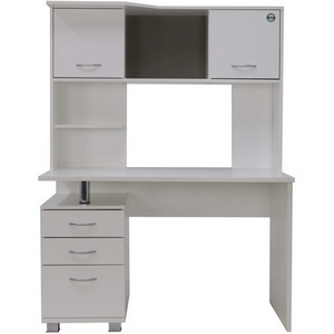 Изображение товара Стол компьютерный с ящиком и полкой Ивару МАКСИМ-1, Белый Шёлк (прямоугольная столешница)