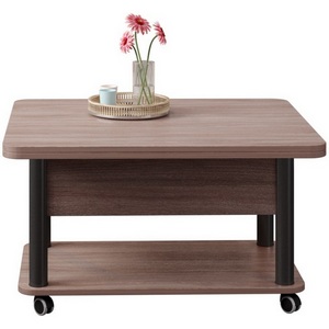 Изображение товара Стол-трансформер с полкой на колесах подъемно-раскладной (раскрытая книга) ГЗМИ Дебют 3, Тёмный шимо/Ножки чёрные (прямоугольная столешница, 4 ножки)