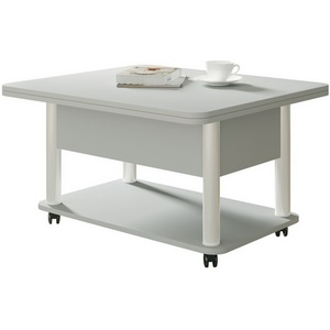 Изображение товара Стол-трансформер с полкой на колесах подъемно-раскладной (раскрытая книга) ГЗМИ Дебют 3, Серый/Ножки белые (прямоугольная столешница, 4 ножки)