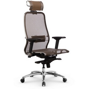 Изображение товара Офисное кресло - стул компьютерный с сетчатой спинкой с металлическим каркасом Метта Samurai S-3.04 MPES светло-коричневый подголовник светло-коричневый